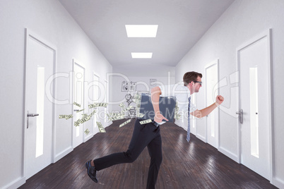 Composite image of running businessman