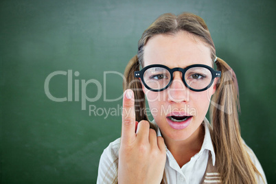 Composite image of female geeky hipster looking confused