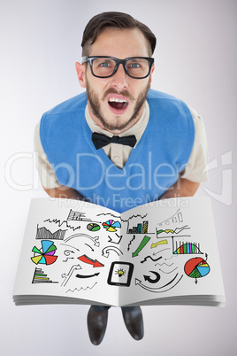 Composite image of nerd showing a book