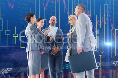 Composite image of business team listening conference