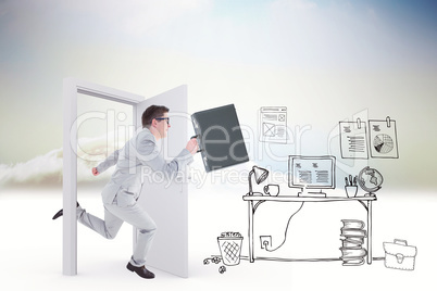 Composite image of running businessman