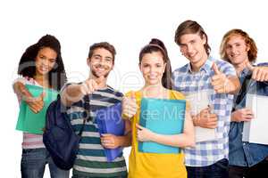 Composite image of college students gesturing thumbs up