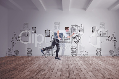 Composite image of running businessman