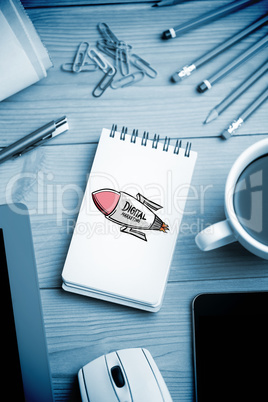 Composite image of digital marketing rocket