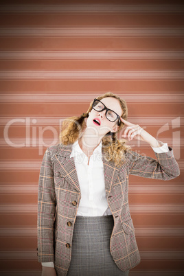 Composite image of geeky hipster thinking with finger on temple