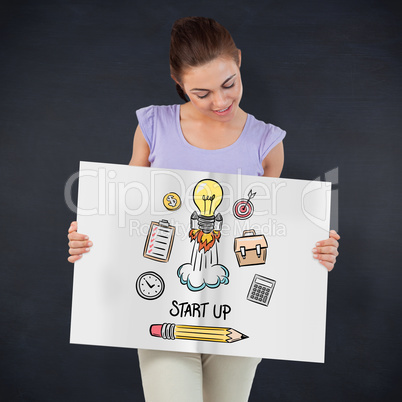 Composite image of pretty girl showing a book