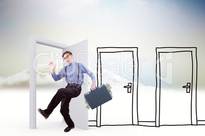 Composite image of running businessman