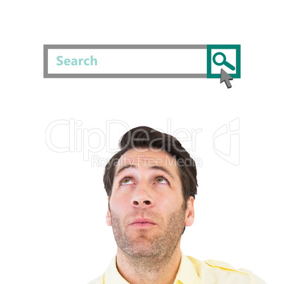 Composite image of handsome man in shirt looking up