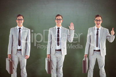 Composite image of smiling businessman three times