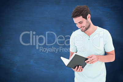 Composite image of student reading book