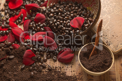 Scattered coffee beans