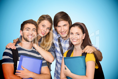 Composite image of students holding folders at college corridor