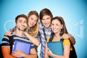 Composite image of students holding folders at college corridor