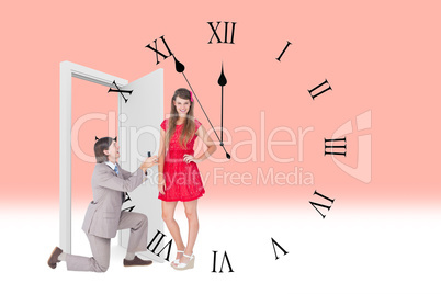 Composite image of hipster on bended knee doing a marriage propo