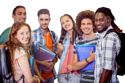 Composite image of smiling group of students holding folders