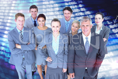 Composite image of smiling business people smiling at camera