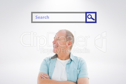 Composite image of happy older man with arms crossed