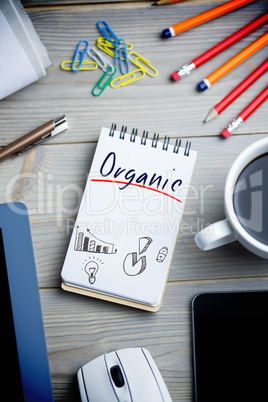 Organic against notepad on desk