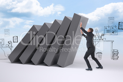 Composite image of businessman with his hands up