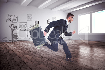 Composite image of running businessman