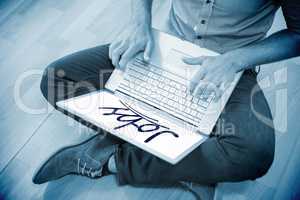 Jobs against young creative businessman working on laptop