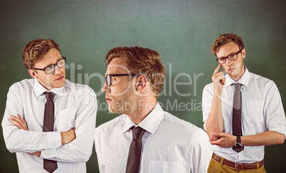 Composite image of thinking nerd