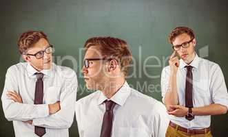 Composite image of thinking nerd