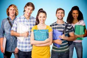 Composite image of students holding folders in college