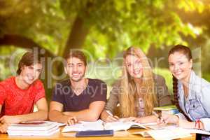 Composite image of students studying