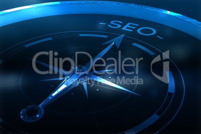 Composite image of compass pointing to seo