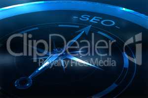 Composite image of compass pointing to seo