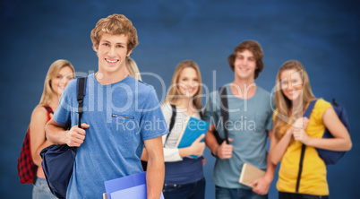 Composite image of a group of smiling college students look into