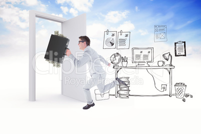 Composite image of running businessman