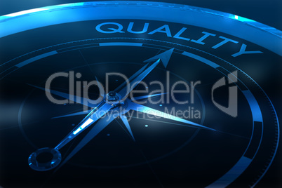 Composite image of compass pointing to quality