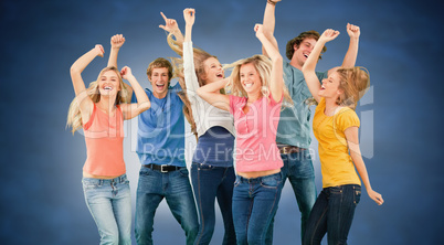 Composite image of friends partying together while laughing and