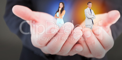 Composite image of casual brunette smiling at camera