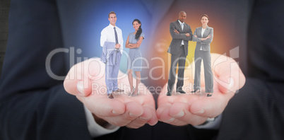 Composite image of businessman and a woman with their hands cros
