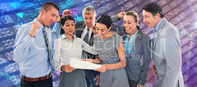 Composite image of business team celebrating a new contract