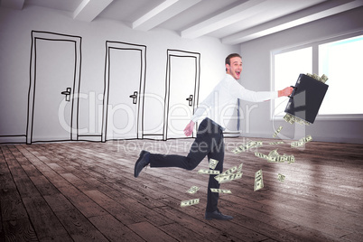 Composite image of running businessman