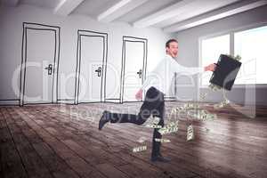 Composite image of running businessman