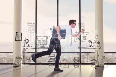 Composite image of running businessman