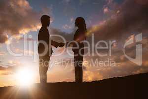 Composite image of silhouette of business people shaking hands
