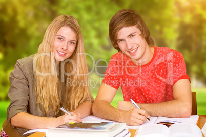 Composite image of students studying