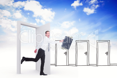 Composite image of running businessman
