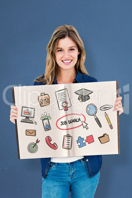 Composite image of pretty girl showing a book