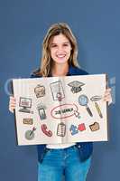 Composite image of pretty girl showing a book