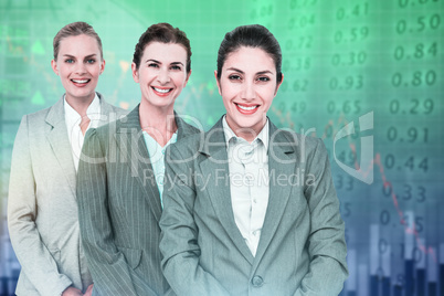 Composite image of smiling young businesswomen in a line