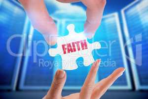 Faith against composite image of server room