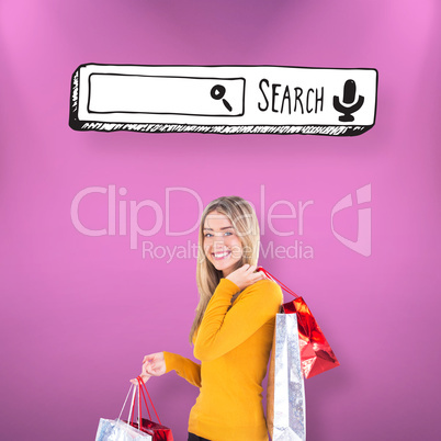 Composite image of stylish blonde smiling with shopping bags