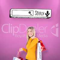 Composite image of stylish blonde smiling with shopping bags